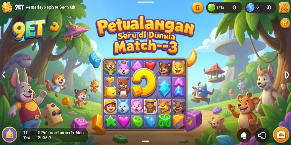 Tangkapan layar permainan 9ET menampilkan gameplay seru Match-3.