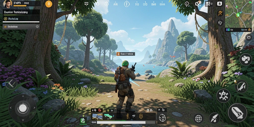Tangkapan layar gameplay EVIP3 menampilkan petualangan di dunia terbuka yang luas.