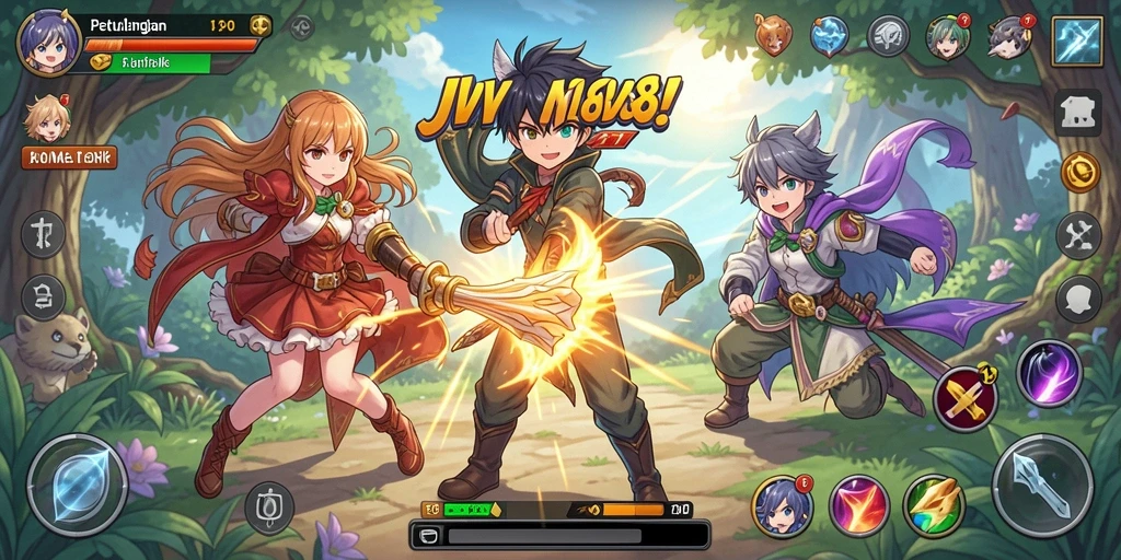 Tampilan gameplay JV88 yang penuh aksi dan warna-warni.