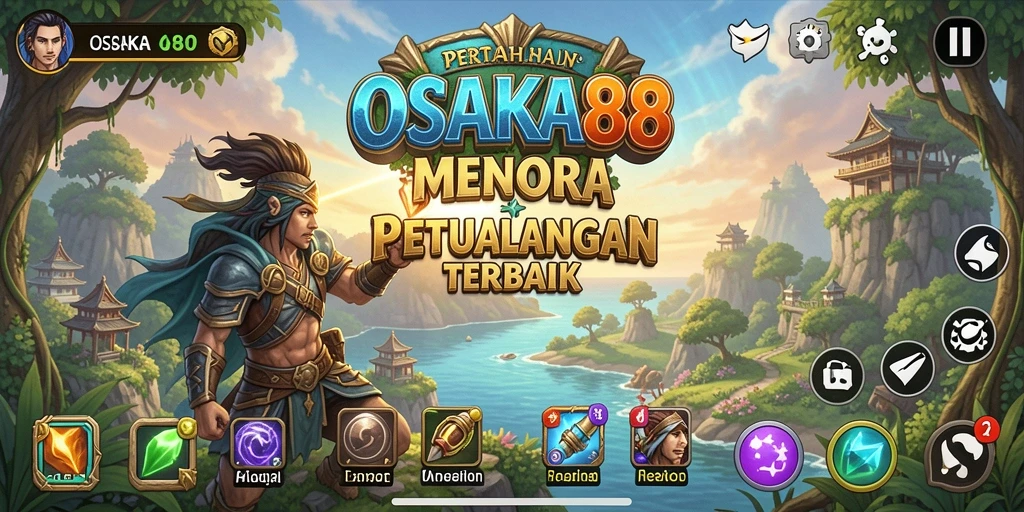 Tangkapan layar gameplay OSAKA88 menunjukkan menara yang diatur strategis melawan serangan musuh.
