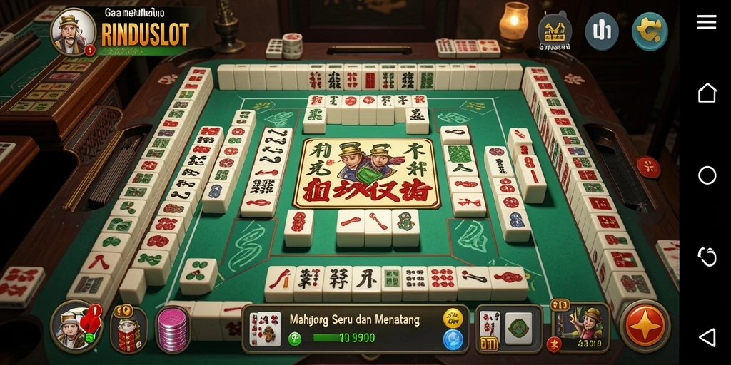 Tampilan gameplay RINDUSLOT yang mendebarkan dengan ubin Mahjong berwarna-warni.